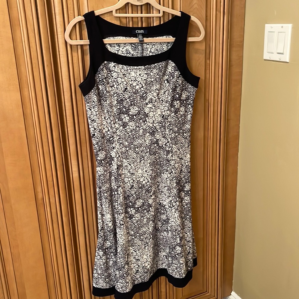 Chaps navy daisy dress!! Navy and white soft flair pull over dress Medium